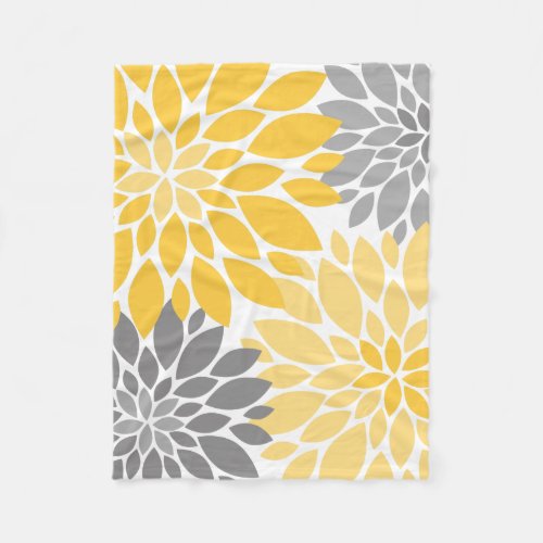 Yellow and Gray Chrysanthemums Floral Pattern Fleece Blanket