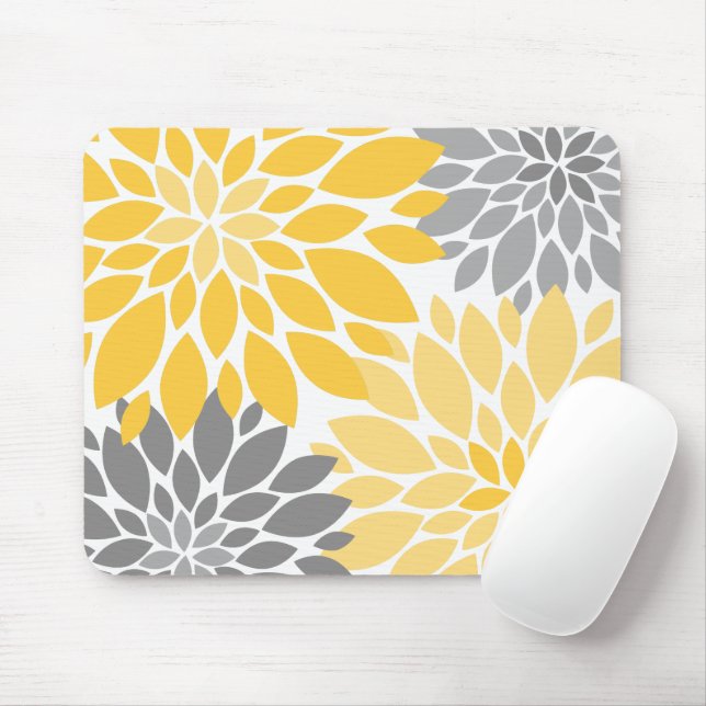 Yellow and Gray Chrysanthemums Floral Pattern Mouse Pad (With Mouse)