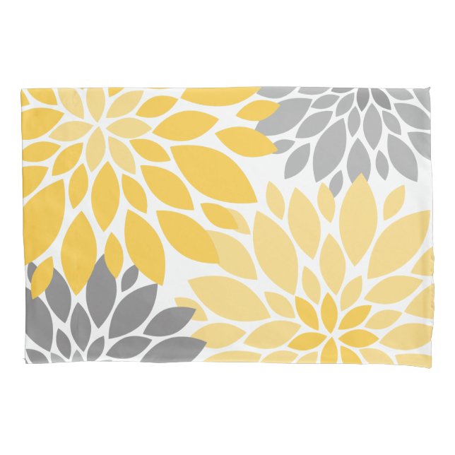 Yellow and Gray Chrysanthemums Floral Pattern Pillow Case (Front-Left)