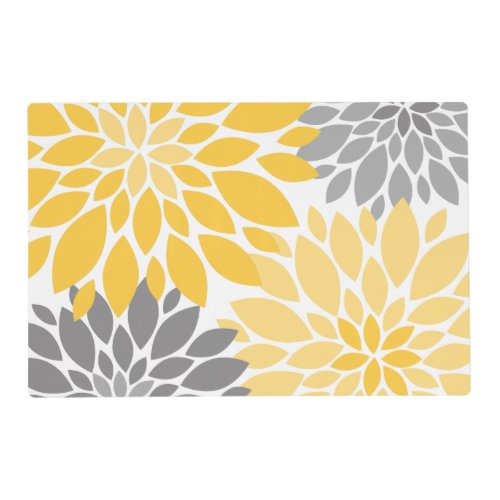 Yellow and Gray Chrysanthemums Floral Pattern Placemat