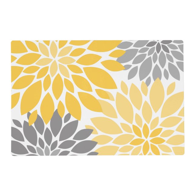 Yellow and Gray Chrysanthemums Floral Pattern Placemat (Front)