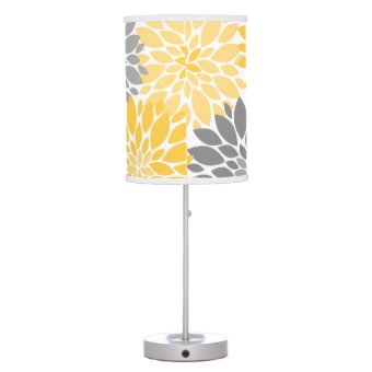 Yellow and Gray Chrysanthemums Floral Pattern Table Lamp | Zazzle
