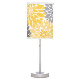 Yellow and Gray Chrysanthemums Floral Pattern Table Lamp