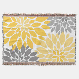 Yellow and Gray Chrysanthemums Floral Pattern Throw Blanket