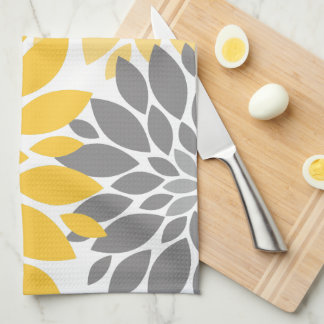 Yellow and Gray Chrysanthemums Floral Pattern Towel