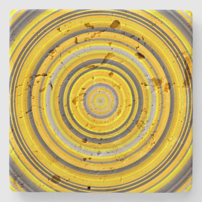 Yellow and Gray Circular Pattern Stone Coaster (Front)