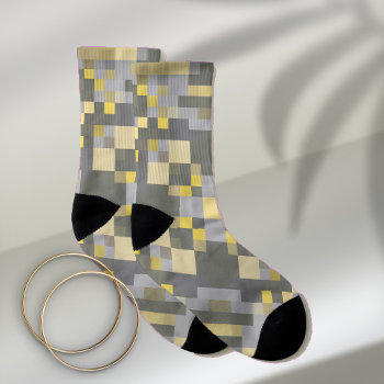 Yellow And Gray Color Blocks Socks by Gingezel at Zazzle