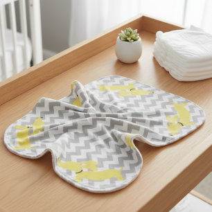 Yellow and Gray Dachshund Newborn Burp Cloth