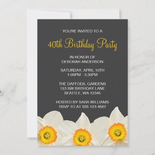 Yellow and Gray Daffodil Flowers Birthday Party Personalized Invite