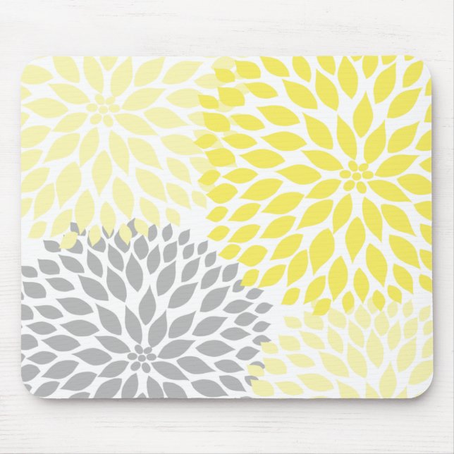 Yellow and gray dahlia desk office accessory mouse pad (Front)