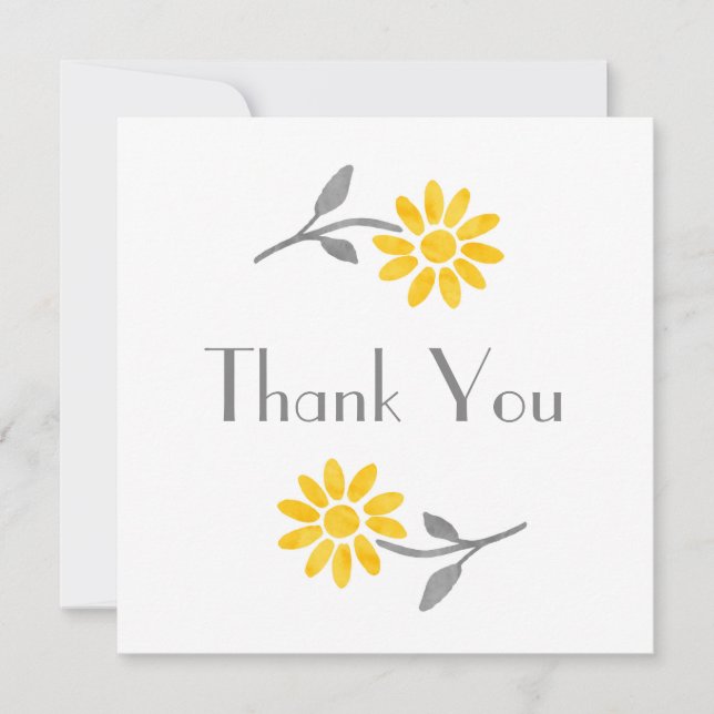 Yellow and Gray Daisy Thank You Card (Front)