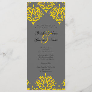 Yellow and Gray Damask Wedding Invitation