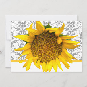 Yellow and Gray Damask Wedding Invitation