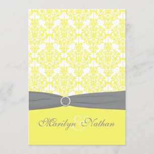 Yellow and Gray Damask Wedding Invitation