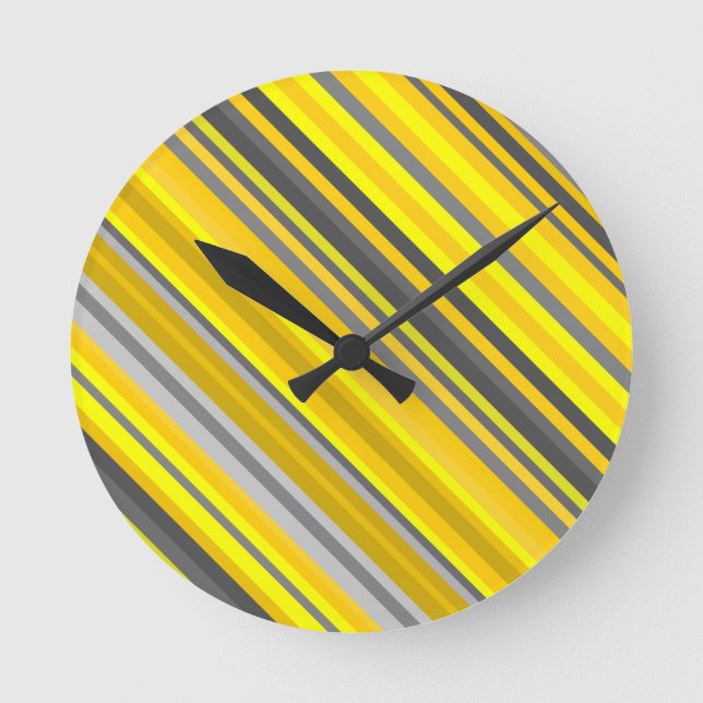 Yellow and Gray Diagonal Lines/Stripes Pattern Round Clock (Front)