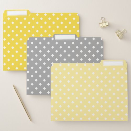 Yellow and Gray Diamond Dots Pattern File Folder