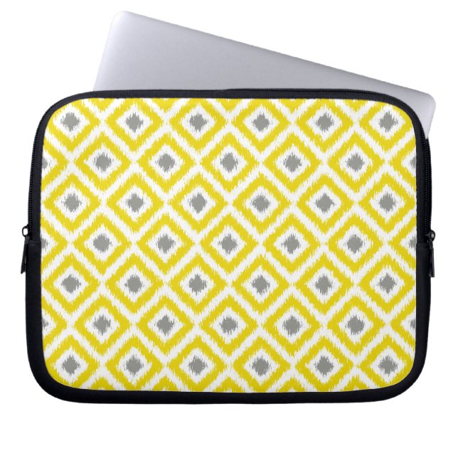 Yellow and Gray Diamond Ikat Pattern Laptop Sleeve (Front)