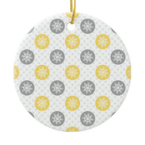 yellow and gray Doodle Holiday Icons Ceramic Ornament