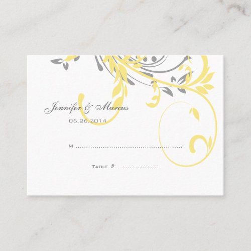 Yellow and Gray Double Floral Seating Card Business Card Templates