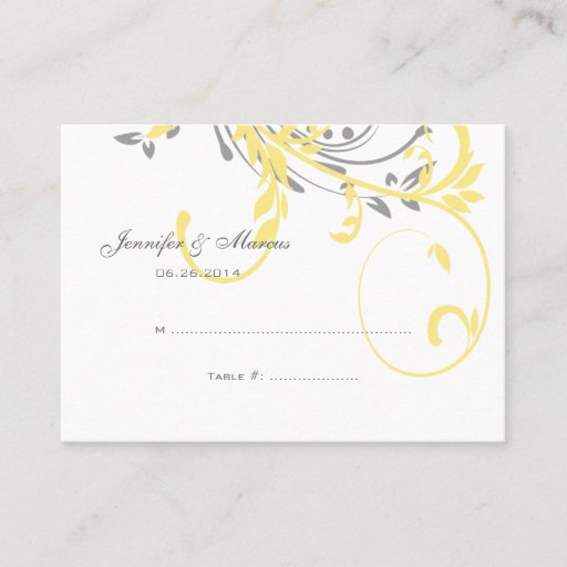 Customizable Yellow and Gray Double Floral Seating Card Business Card Templates