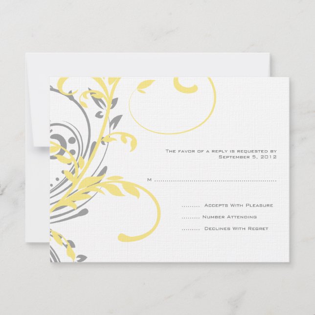 Yellow and Gray Double Floral Wedding RSVP (Front)