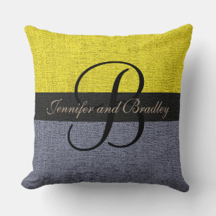 Yellow and Gray Elegant Monogram Wedding Throw Pillow