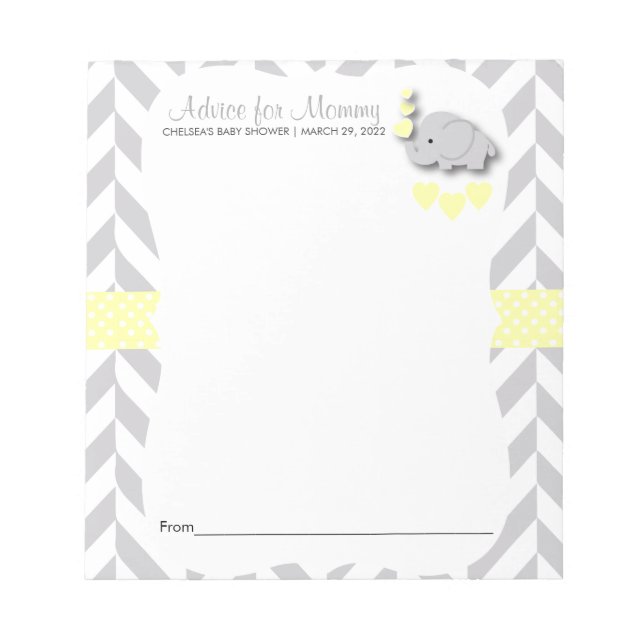Yellow and Gray Elephant Baby Shower 2 - Advice Notepad (Front)