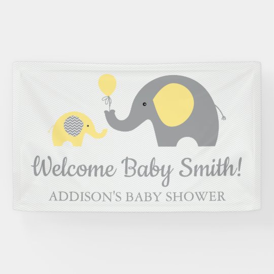 Yellow And Gray Elephant Baby Shower Banner Poster Zazzle Com