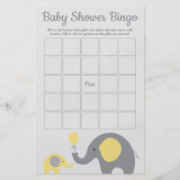 Yellow and Gray Elephant Baby Shower Bingo Game Flyer