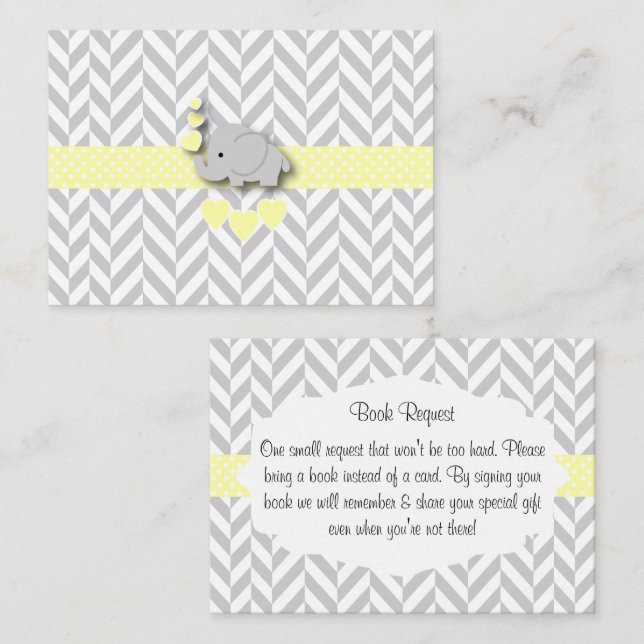 Yellow and Gray Elephant Baby Shower Book Request Enclosure Card (Front/Back)