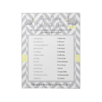 Yellow and Gray Elephant Baby Shower Candy Game Notepad