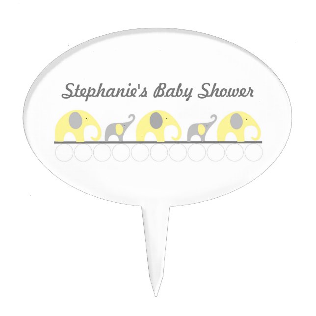 Yellow and Gray Elephant Baby Shower Decor Cake Topper (Front)
