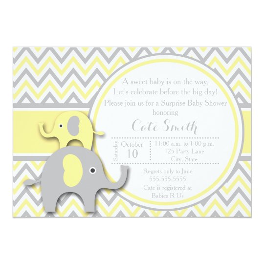 Yellow And Gray Elephant Baby Shower Invitation Zazzle Yellow And Gray Baby Shower Invitation Templates