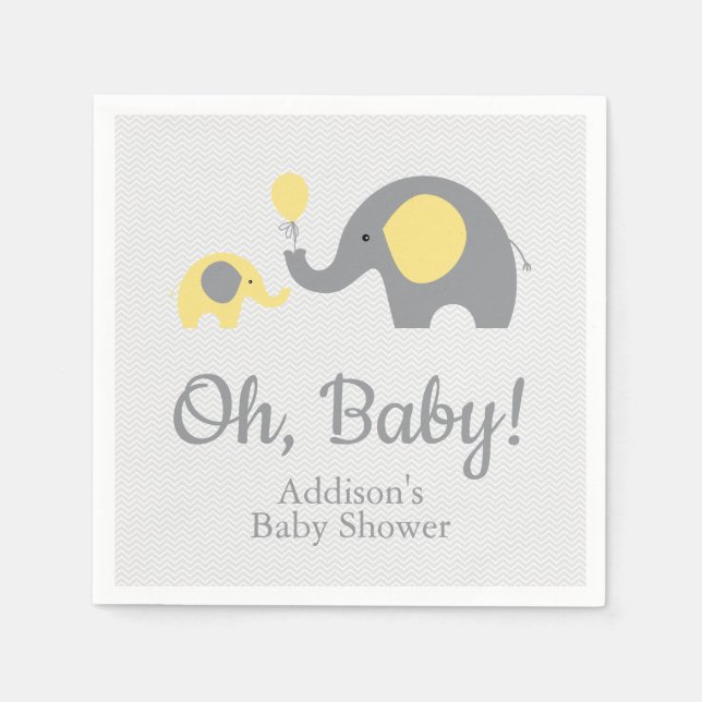 Yellow and Gray Elephant Baby Shower Napkins (Front)