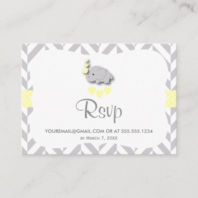 Yellow and Gray Elephant Baby Shower - RSVP Enclosure Card (Front)