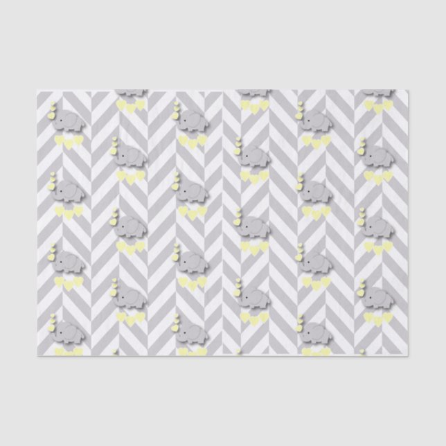 Yellow and Gray Elephant Baby Shower Tissue Paper (Front)