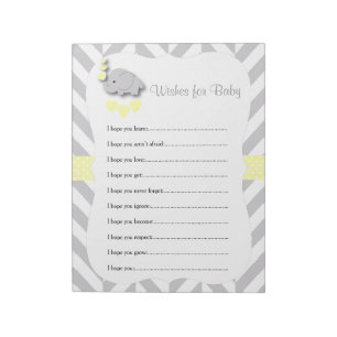 Yellow and Gray Elephant Baby Shower - Wishes Notepad