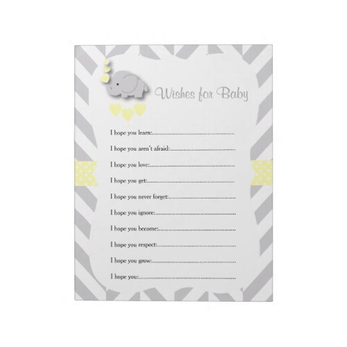 Yellow and Gray Elephant Baby Shower _ Wishes Notepad