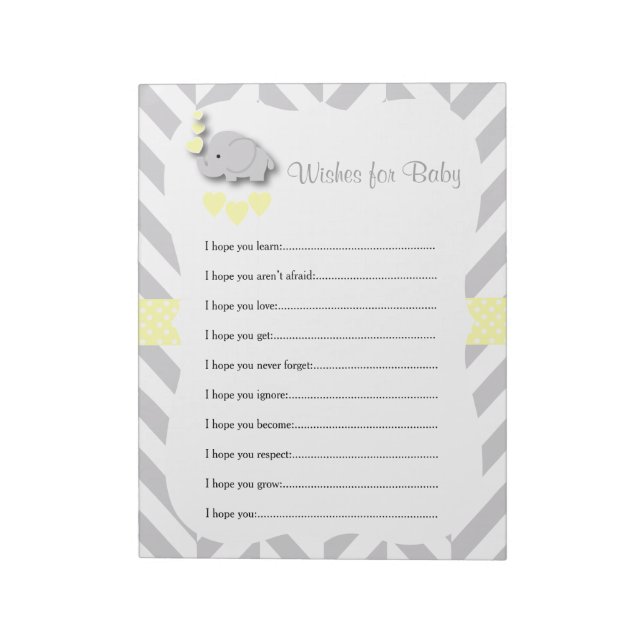 Yellow and Gray Elephant Baby Shower - Wishes Notepad (Rotated)