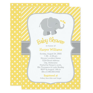 Elephant Yellow Gray Baby Shower Invitations Zazzle