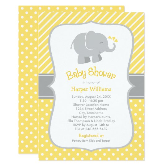 Yellow And Gray Elephant Modern Baby Shower Invitation Zazzle Com