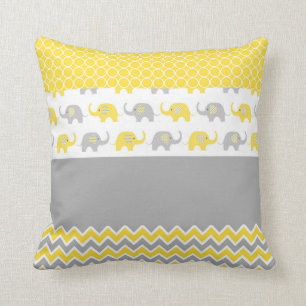 Yellow and Gray Elephant Pillow