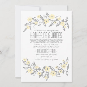 Yellow and Gray Floral Banners Wedding Invitation