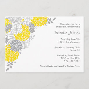 Yellow and Gray Floral Bridal Shower Invitations