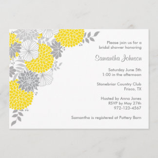 Yellow and Gray Floral Bridal Shower Invitations
