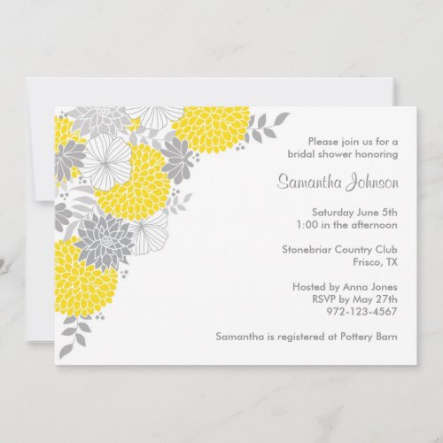 Yellow and Gray Floral Bridal Shower Invitations