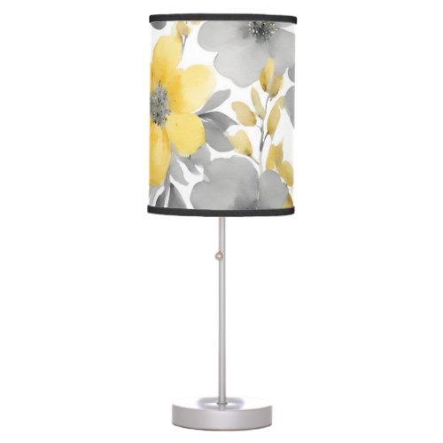 Yellow And Gray Floral Design Watercolors Table Lamp