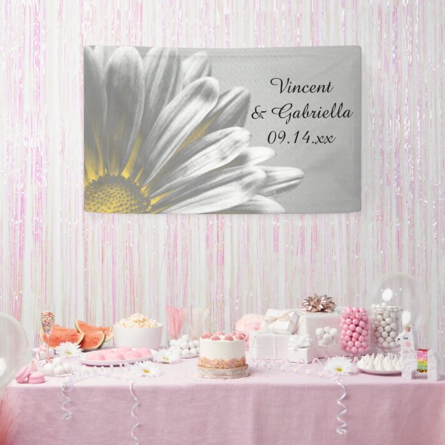 Yellow and Gray Floral Highlights Wedding Banner (Party)