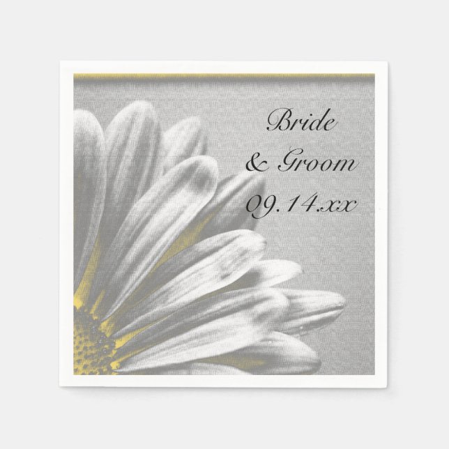 Yellow and Gray Floral Highlights Wedding Paper Napkins (Front)