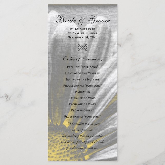 Yellow and Gray Floral Highlights Wedding Program (Front)